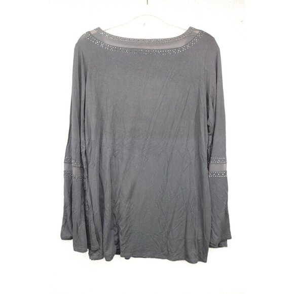 Belldini Black Long Bell Sleeves Studded Mesh Top-Large-Goth-Boho - Picture 9 of 11